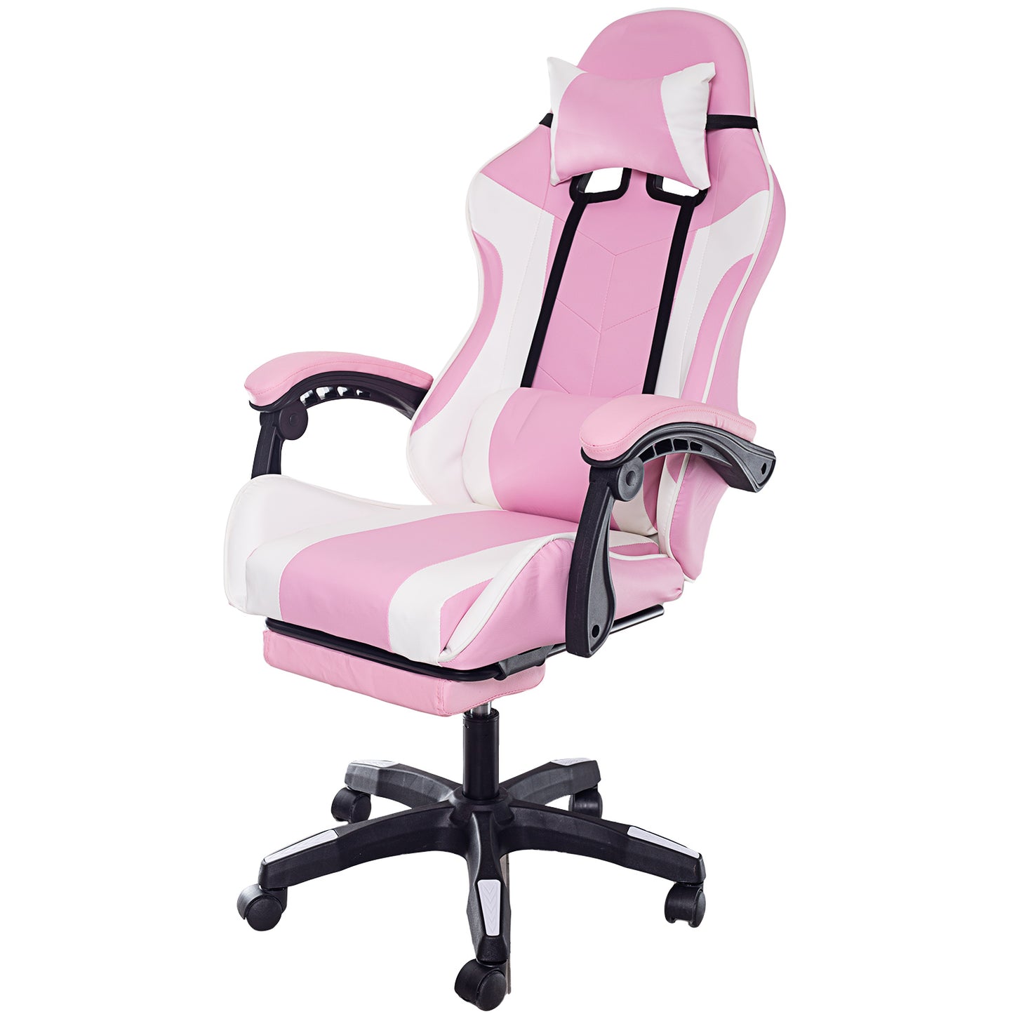 Fotel Gamingowy z podnóżkiem Różowo-Biały